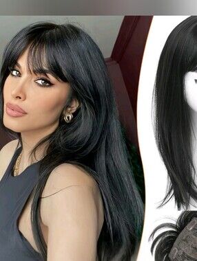 NWT Paneway 24" Synthetic Hair Topper Bangs 1B Scalp Look